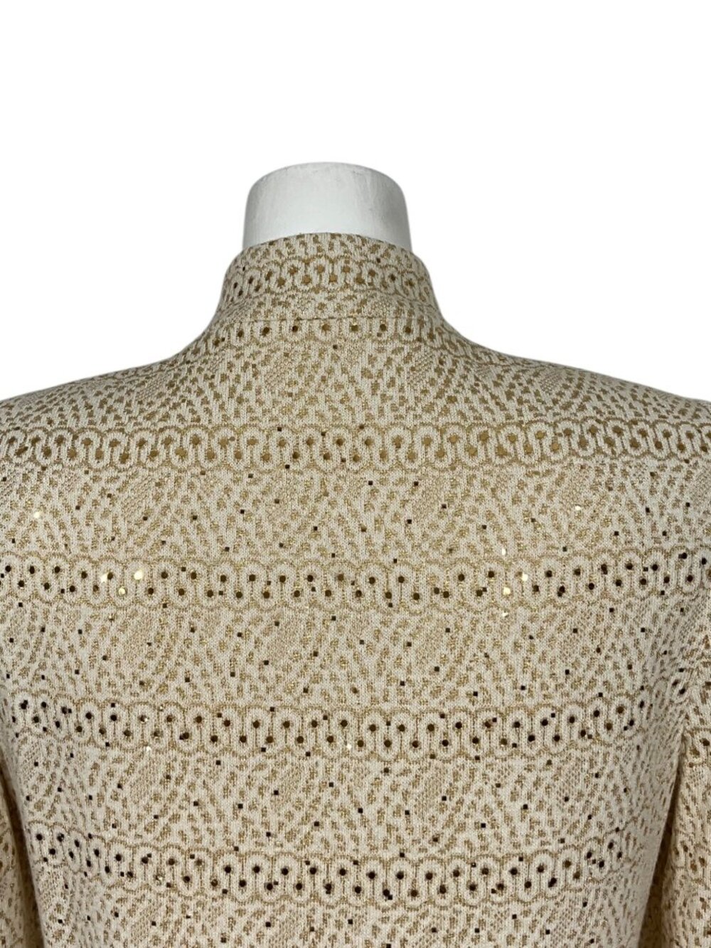 St. John Evening Vintage Embellished Knit Jacket 8 Cream Gold Zipper Front - Picture 13 of 16